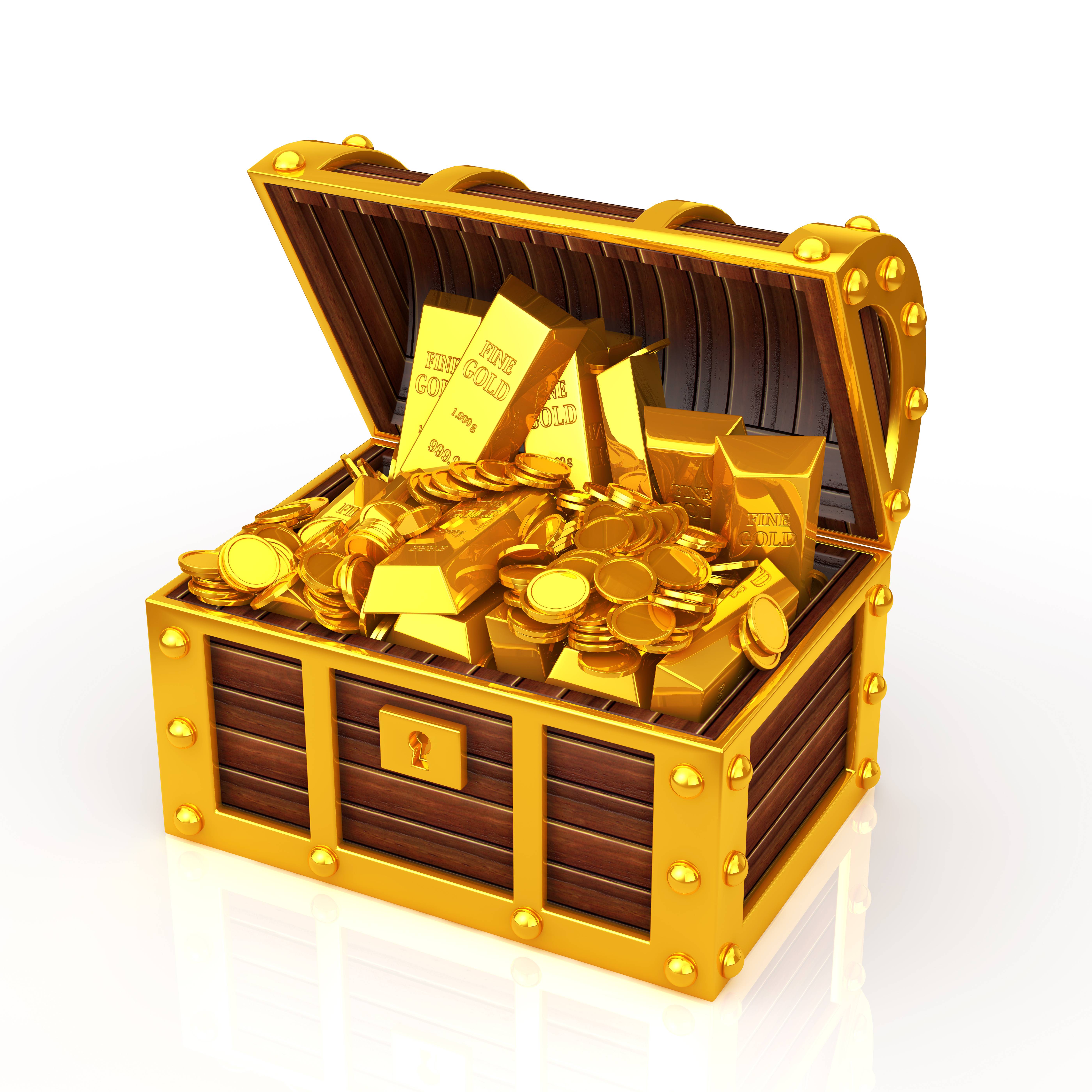 Treasure chest filled with gold ingots